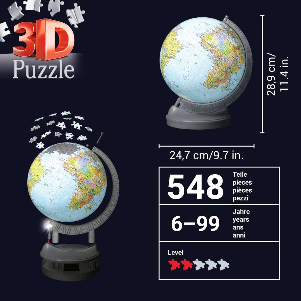 Puzzle-Ball Globe with Light 540pcs, 3D Puzzle Balls