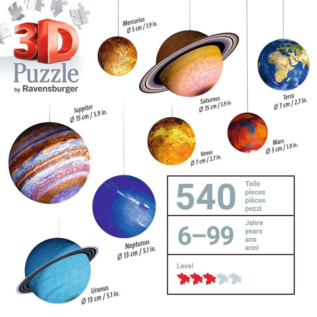 Ravensburger Solar System 540 Piece - 9 Planet 3D Jigsaw Puzzle Set for  Kids and Adults - 11668 - Easy Click Technology Means Pieces Fit Together