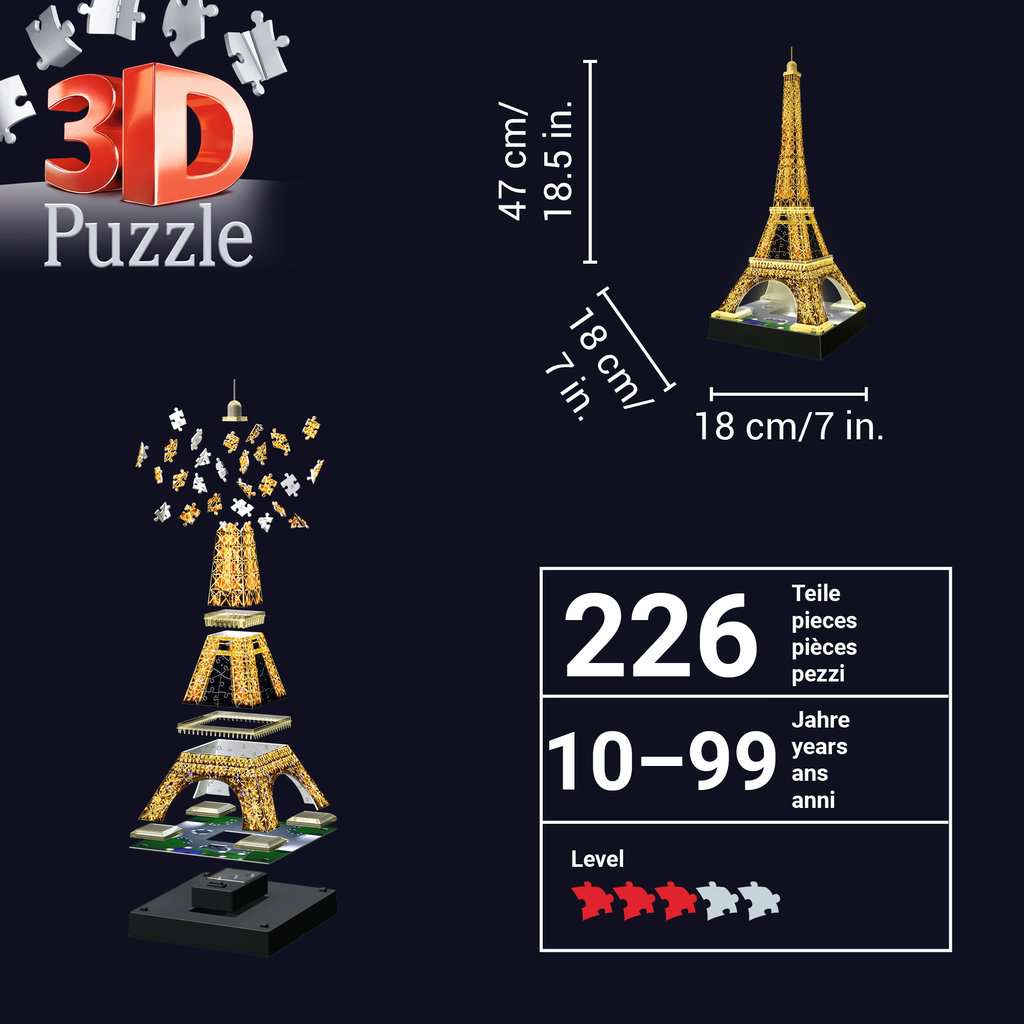 3D: Eiffeltornet - om natten, 216 bitar pussel, Ravensburger - 12579 -  4005556125791