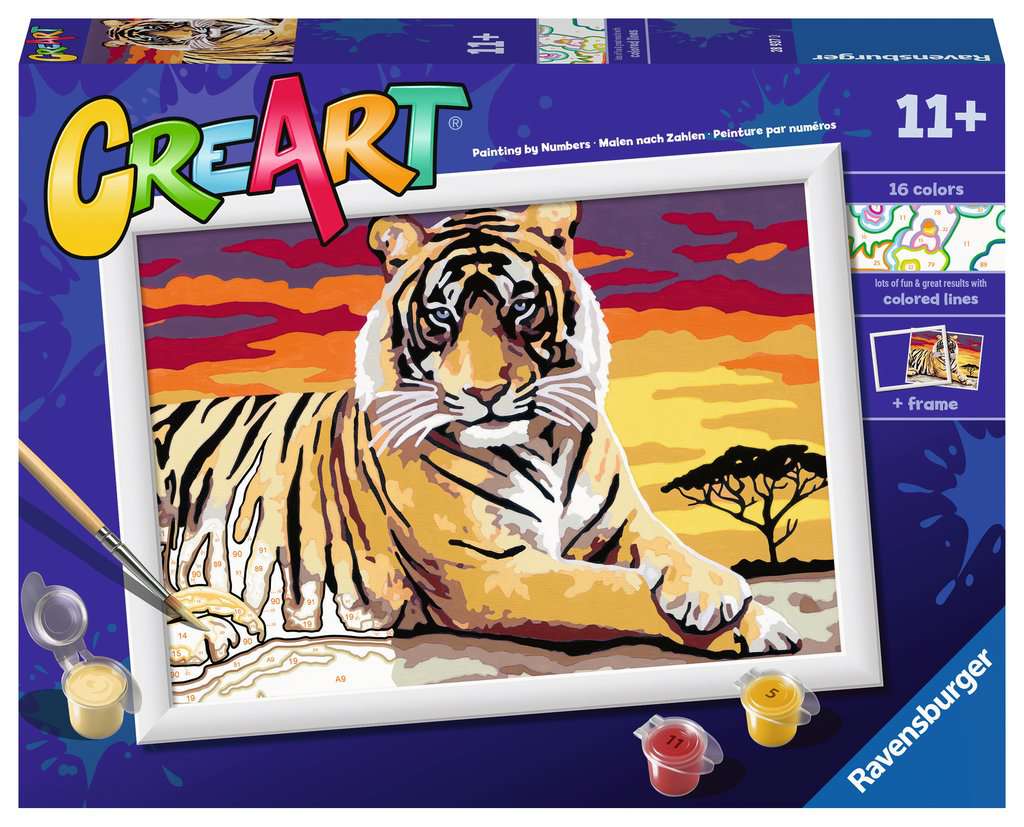 Paint-by-Numbers-Kit-for-Kids Ages 4-8, Cartoon Tiger Theme, (12 x 14 inch)  Framed Canvas, Arts and Crafts for Kids 4-6, Kids Crafts Ages 4-8, Art